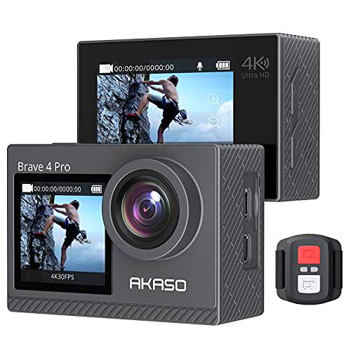 AKASO Cámara Deportiva 4k 20MP WiFi Camara Acuatica Sumergible 40M con Doble Pantalla Estabilizador EIS Control Remoto 5X Zoom 2 1350mAh Baterías Multi Accesorios Cámara de Acción (Brave 4 Pro)