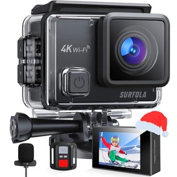 Surfola Cámara Deportiva 4K 30FPS, 20MP Videocámara de Casco WiFi con EIS Antivibración